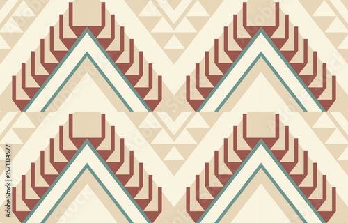Geometric ethnic Native American tribal patterns, featuring Aztec and Navajo motifs, create a seamless decorative texture. Design for background ,curtain, carpet, clothing, wrapping, Batik.