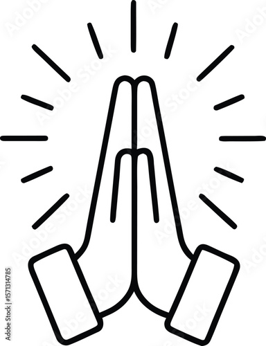 Praying hands with radiating lines vector illustration gesture faith