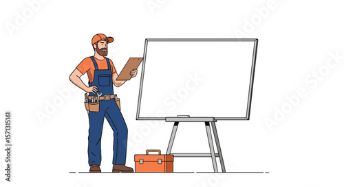 Skilled professional demonstrates project plan on whiteboard with tools nearby