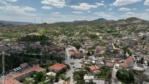 Aerial view of Mustafapasa village in Cappadocia, Turkey 2025 spring