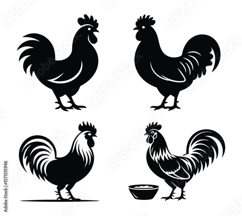 Rooster Graphic Symbol for Breakfast Branding On White Background