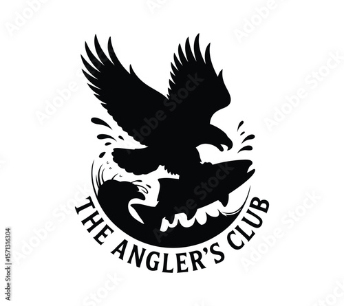 Powerful Eagle Swooping for Fish, Black and White Nature Scene for T-shirt Prin