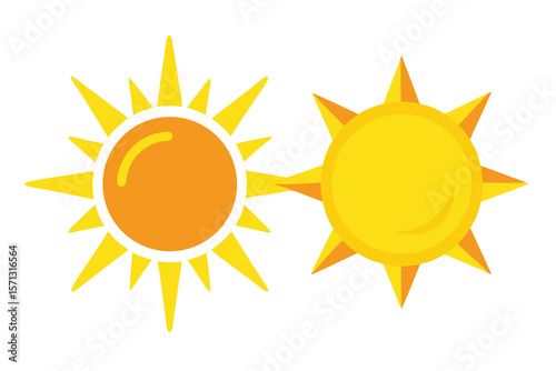 Vibrant sun vector illustrations and icons for bright summer days, showcasing warm, yellow light and solar rays