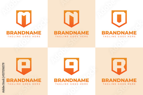 Letter M N O P Q R Shield Logo Set, symbolizing strength, protection, and trust
