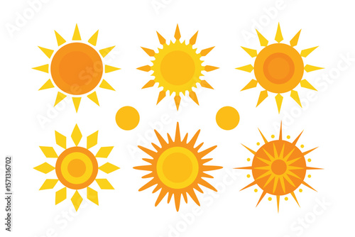 Sun icons collection for summer weather design