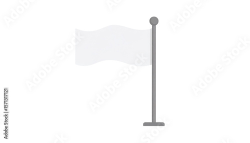 A simple illustration of a waving white flag on a gray pole, isolated on a white background.