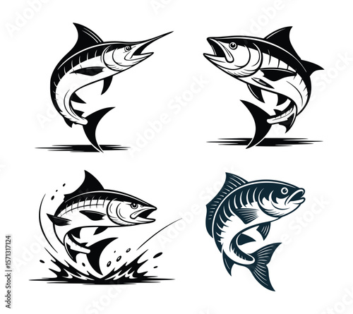 Tuna and Swordfish for Fishing Logos On White Background