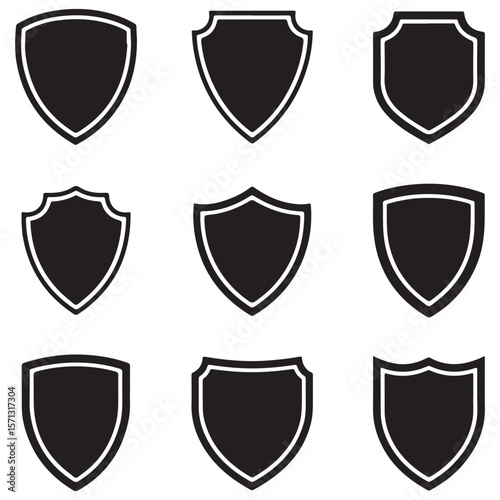 Set of vector various style shields. Shield icon vector, black silhouettes	