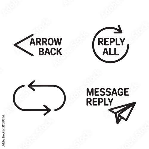 Four black communication icons on white background arrow reply