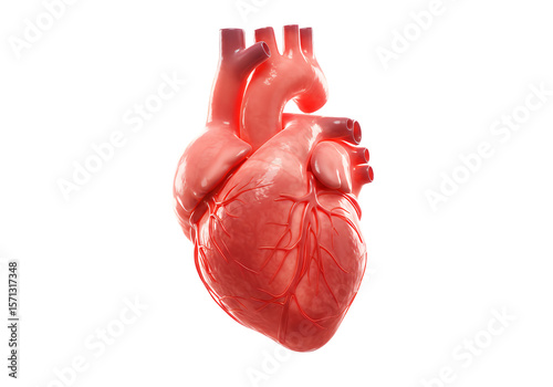 Detailed Red And Pink Human Heart Anatomy 3D Rendering Isolated On Transparent Background