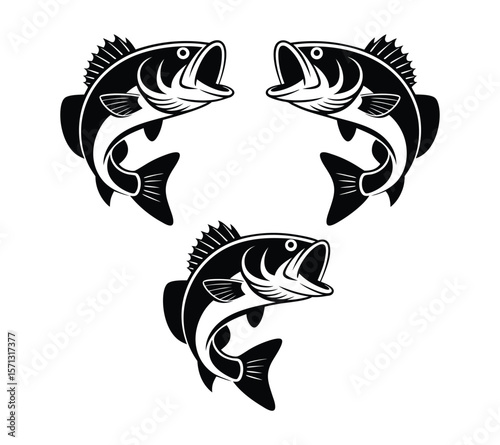 tuna Jumping Fish Vector Set On White Background