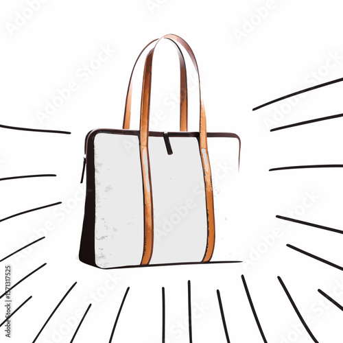 Stylish White Tote Bag with Brown Leather Straps on a White Background