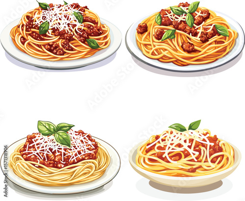 Delicious Spaghetti Bolognese Pasta Dish With Parmesan Cheese vector style on white background