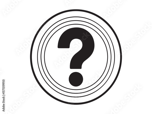 Bold black question mark symbol inside concentric circles on a white background