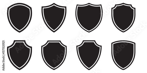 Set of vector various style shields. Shield icon vector, black silhouettes	