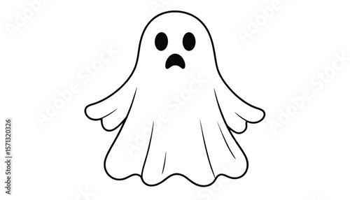 Simple illustration of a cartoon ghost with a surprised expression, isolated on white.