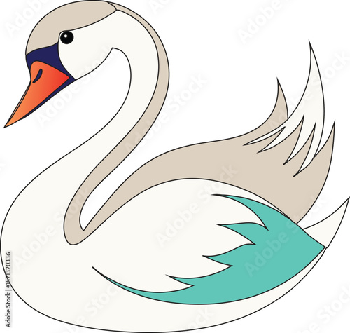 Elegant white swan on water, a symbol of nature's beauty, perfect for illustration or vector art