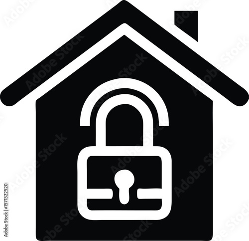 Home security system black and white icon