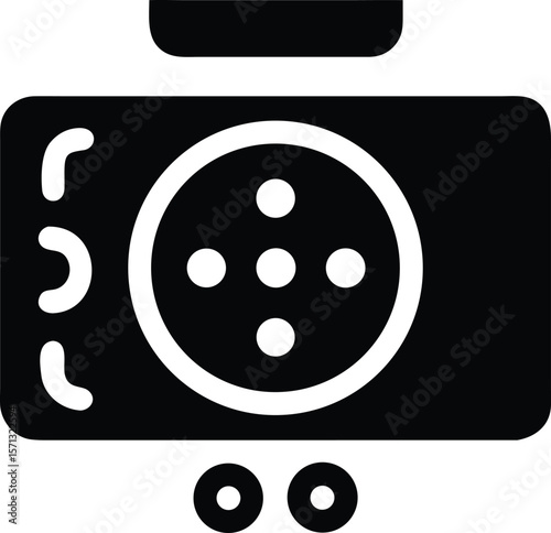 Minimalist film camera icon in black and white