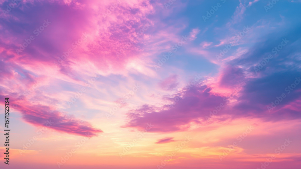 Obraz premium soft, dreamy sky with a gradient of pink and purple hues, featuring wispy white clouds