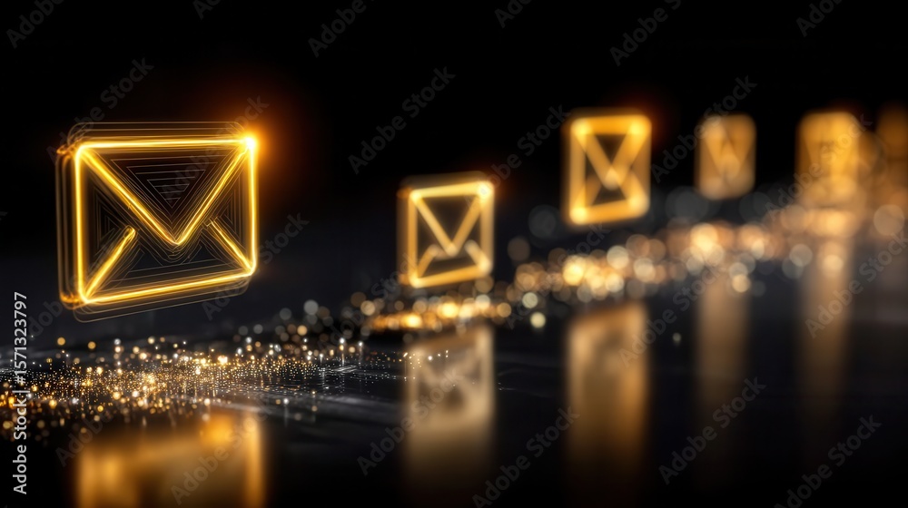 Fototapeta premium Glowing email icons in dark space