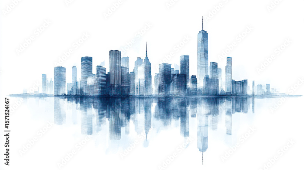 Obraz premium ityscape With Skyscrapers At The Waterfront isolated On A white Background