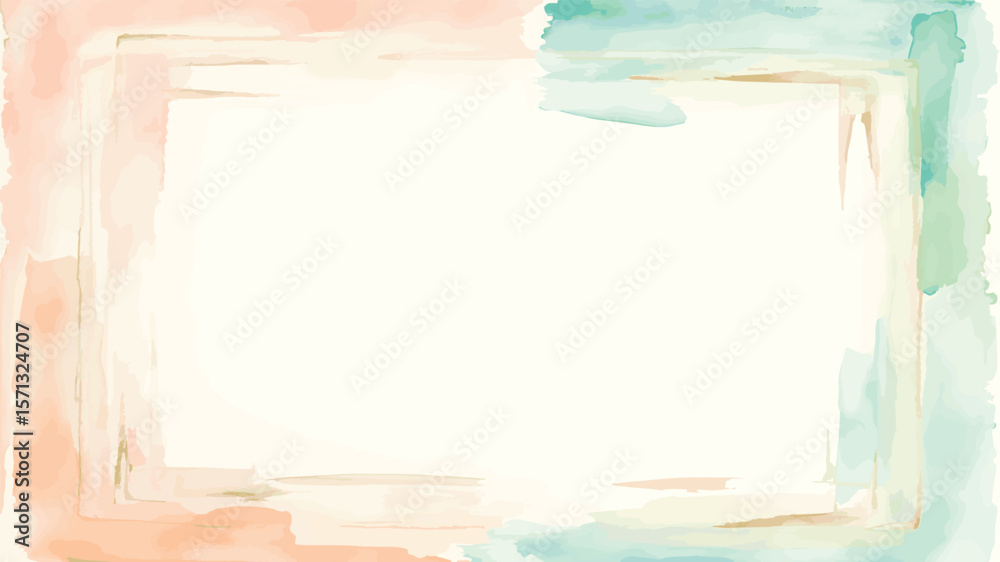 Fototapeta premium Soft watercolor border with peach and teal abstract