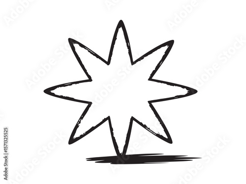 Hand drawn eight pointed star shape with a rough brush stroke effect
