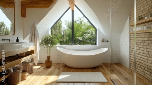 Elegant attic bathroom with bathtub