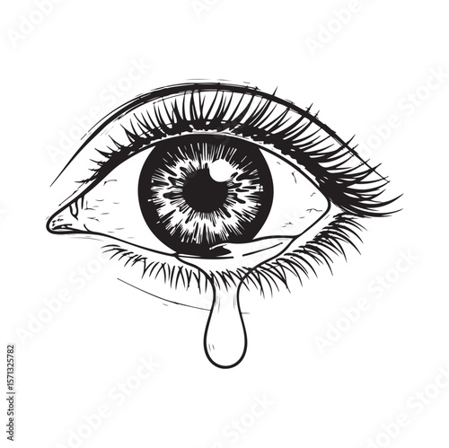 Realistic Eye with Tear – Emotional Vector Sketch. AI generator