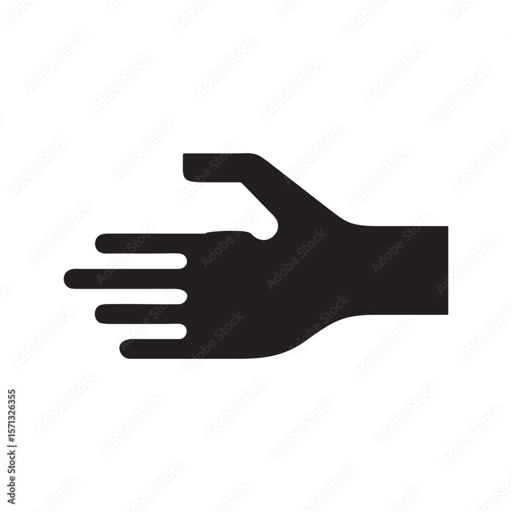Simple Black Silhouette of an Open Hand Reaching Out, Gesture of Help or Invitation Simple Black Silhouette of an Open Hand Reaching Out, Gesture of Help or Invitation