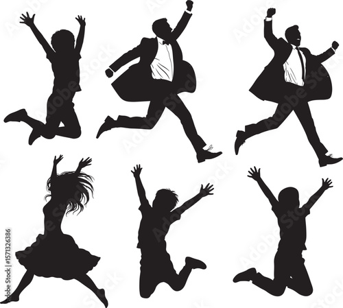  Jumping silhouettes with happiness expression 