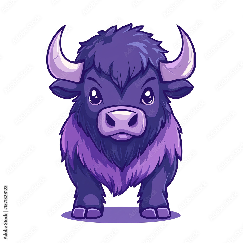 Fototapeta premium Adorable Purple Yak Cartoon Illustration