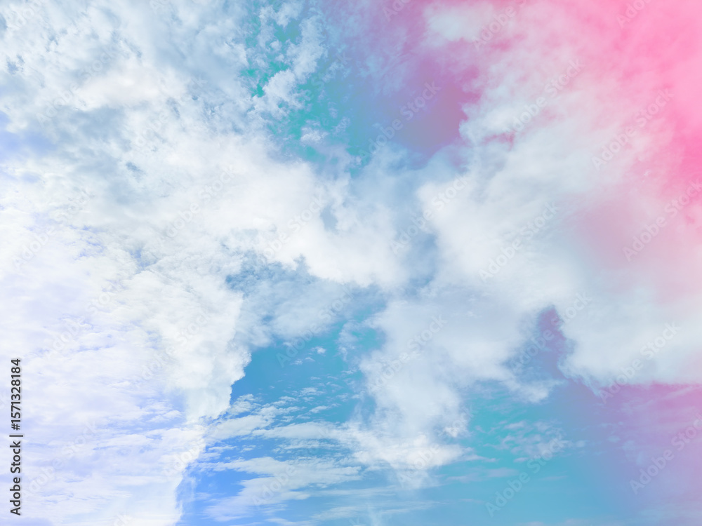 Fototapeta premium beauty sweet pastel pink and green colorful with fluffy clouds on sky. multi color rainbow image. abstract fantasy growing light