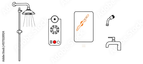Thin Stroke Vector Icons of Minimal Smart Bathroom Innovations
 set of tools