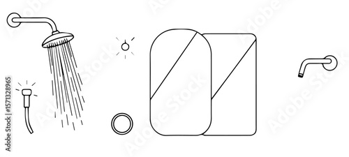 Vector Stroke Icons of Water-Saving and Smart Bathroom Gadgets .vector illustration of an electric cable