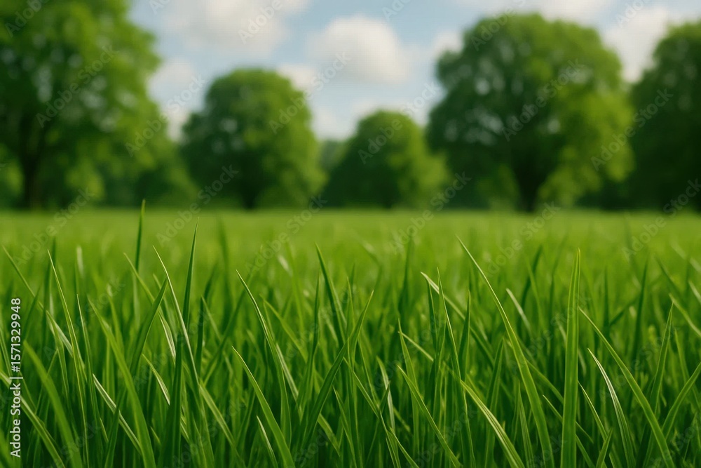 A serene meadow under a clear blue sky, dotted with lush green trees A serene meadow under a clear blue sky, dotted with lush green trees