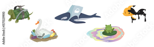 Animal Suffering from Contaminated Nature and Environment Pollution Effect Vector Set