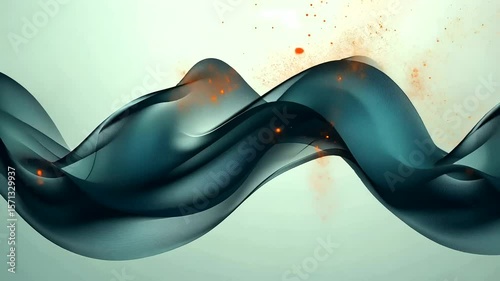 Elegant Teal Waves with Golden Particles Floating Seamlessly in a Serene Composition