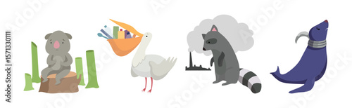 Animal Suffering from Contaminated Nature and Environment Pollution Effect Vector Set