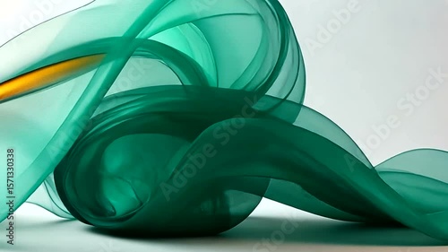 Elegant abstract green fabric flowing in the air on a white background creating a motion