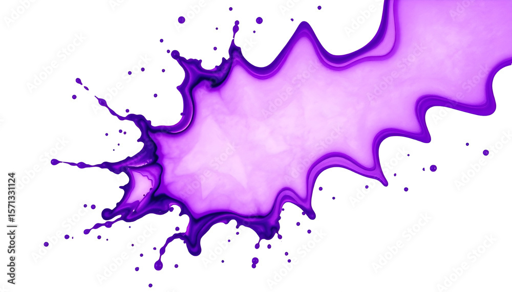 Obraz premium One dynamic purple ink splash with energetic zigzag edges, dense core, and scattered droplets, bold abstract paint design cleanly isolated on a white background, high-resolution PNG element