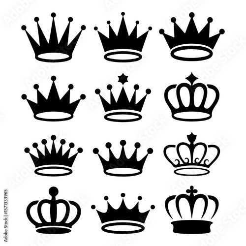 set of crowns silhouette different style on isolated with white background