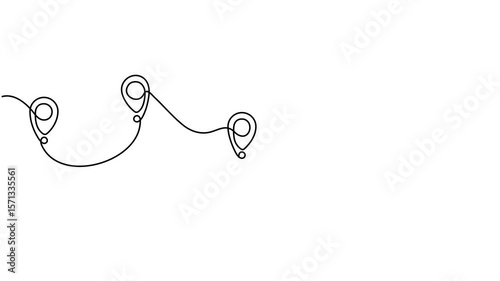 Location map pointer continuous one line drawing animation. GPS navigation line route mark animated video.