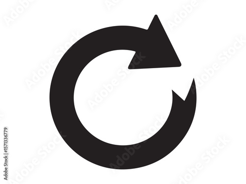 Black circular arrow icon representing refresh or reload on a white background