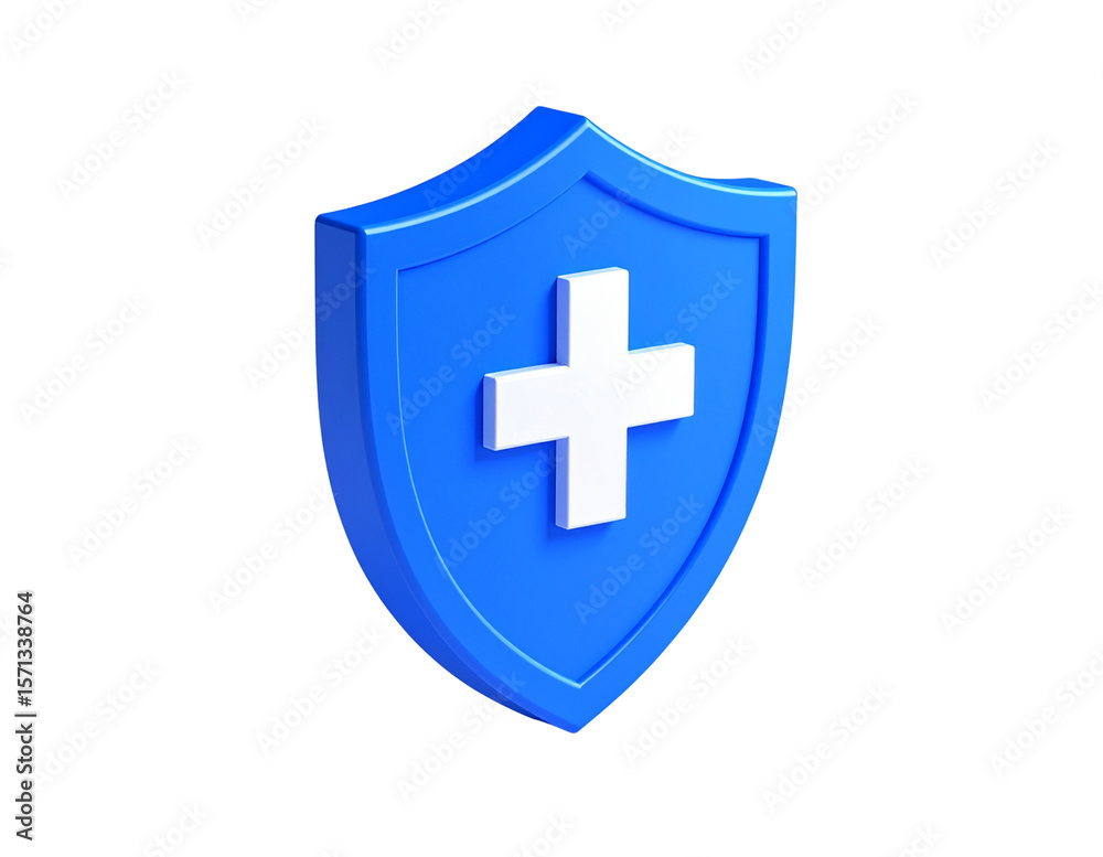 Fototapeta premium Isometric 3D Blue Shield with White Cross Symbol and Soft Shadows