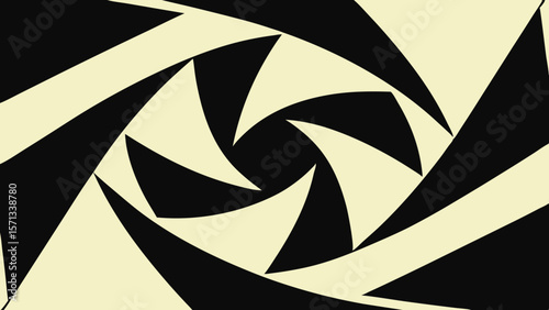 Abstract geometric pattern with swirling black and pale yellow shapes