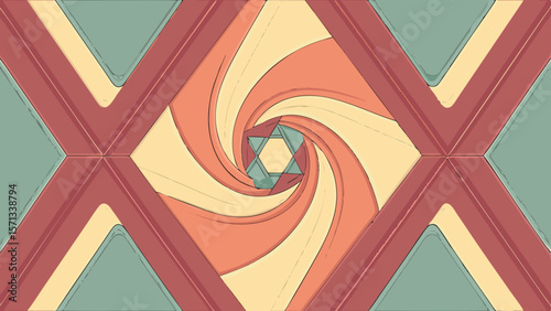 Abstract geometric pattern with a swirling vortex and star of david motif