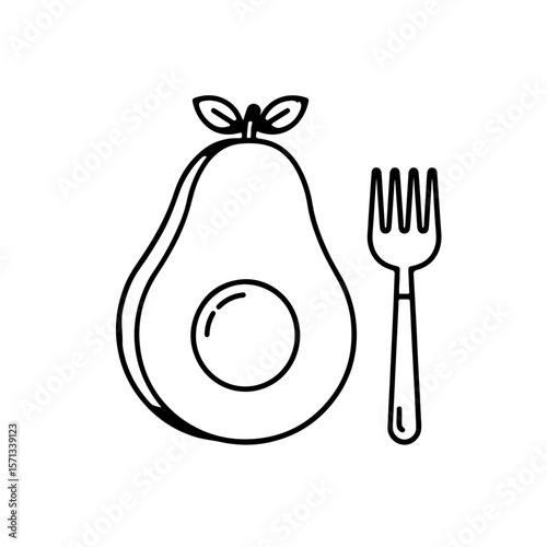 Avocado and fork illustration in minimalist style on white background  