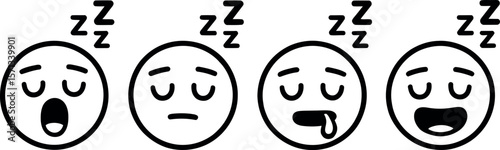 Four Stages of Sleep Emojis:  Yawning, Peaceful, Drooling, and Sad.